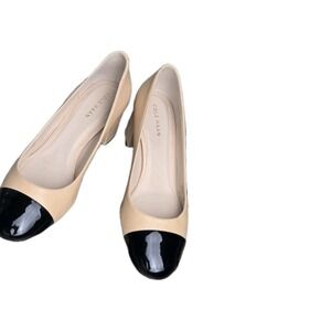 NWOT 5.5 B Cole Haan Dawna Grand Pump Nude Black Patent Toe Office Work Wedding
